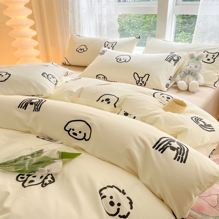 91家纺网 家纺一手货源 找家纺 柠馨 2025新款13372全棉学生三件套单人宿舍三件套四件套 小甜狗