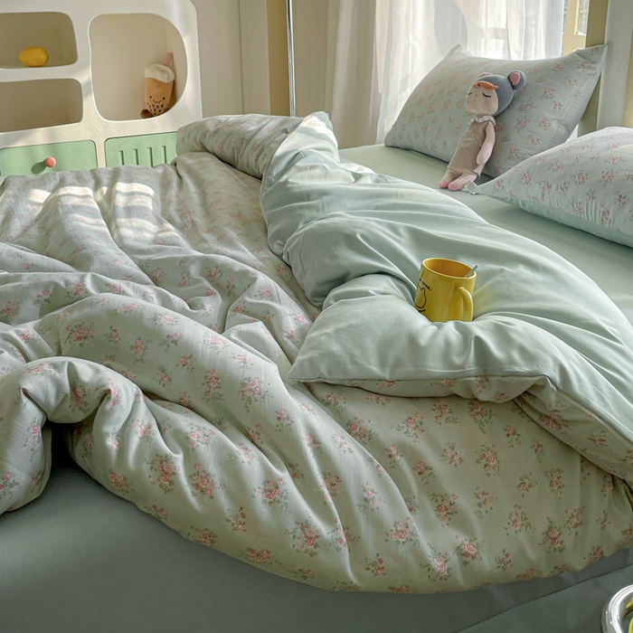 91家纺网 家纺一手货源 找家纺 仟网汇 2025新款针织双层纱AB版四件套 蔓春