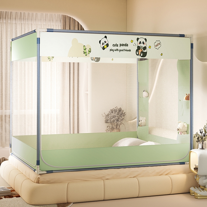 91家纺网 家纺一手货源 找家纺 青竹苑 2025新款口袋款外穿防摔坐床蚊帐 可爱熊猫