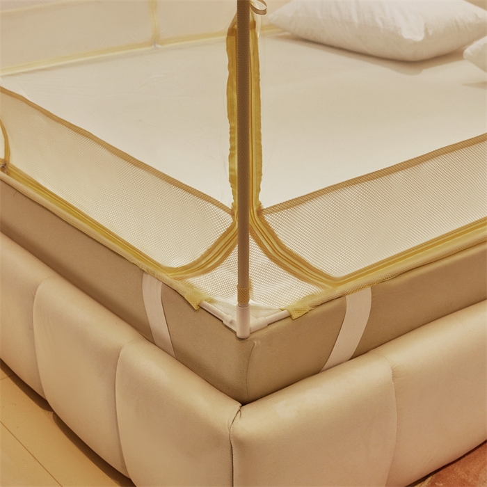 91家纺网 家纺一手货源 找家纺 青竹苑 2025新款花边TU拉链外穿全底坐床蚊帐 浅米黄