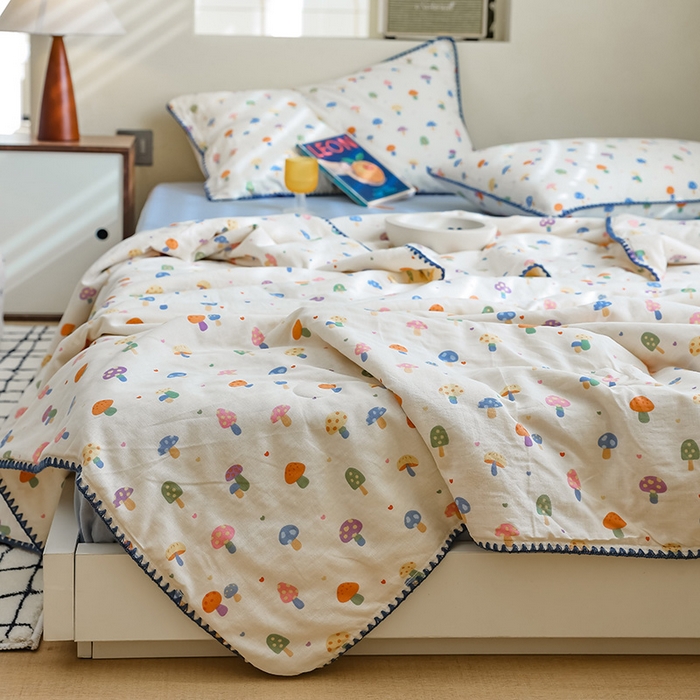 91家纺网 家纺一手货源 找家纺 买家秀 爆款不断货A类母婴级双层纱大豆被子春秋被秋冬被大豆纤维被子被芯空调被20%大豆被子夏被夏凉被 多彩蘑菇