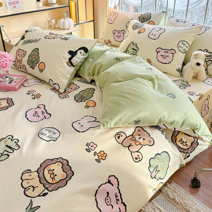 91家纺网 家纺一手货源 找家纺 名兮家居 2025年新款13372全棉印花四件套-卡通系列 动物世界