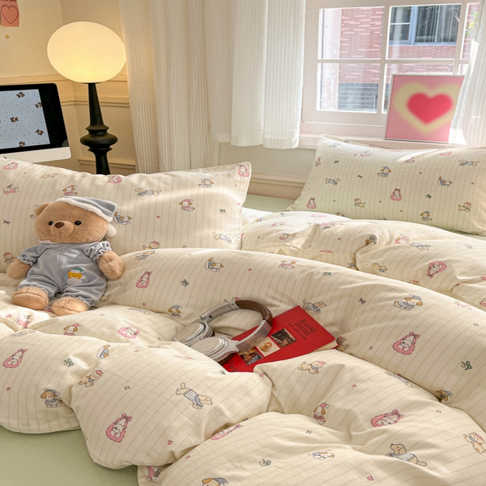 91家纺网 家纺一手货源 找家纺 博雅 2025新款全棉A类双层纱四件套 哈哈狗