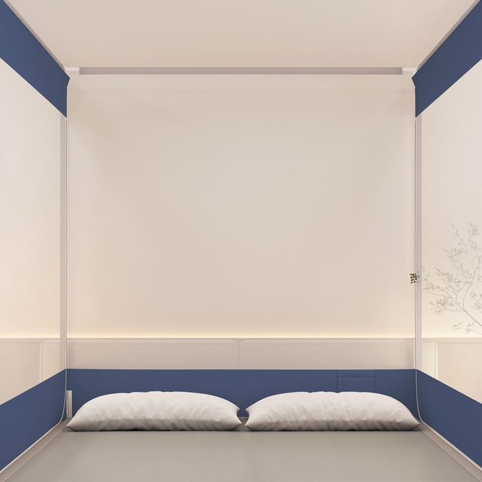 91家纺网 家纺一手货源 找家纺 青竹苑 2025新款双门全底外穿坐床式蚊帐儿童防摔防蚊拉链方帐 纯色字母-宾利蓝