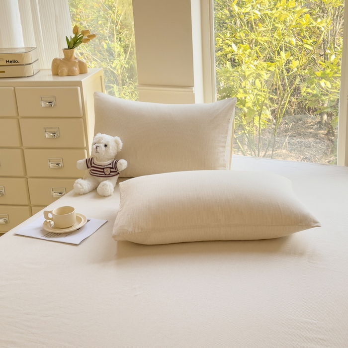 91家纺网 家纺一手货源 找家纺 柠萌家居 2025新款无印风全棉色织A类母婴级纯棉水洗棉床单 米极细条