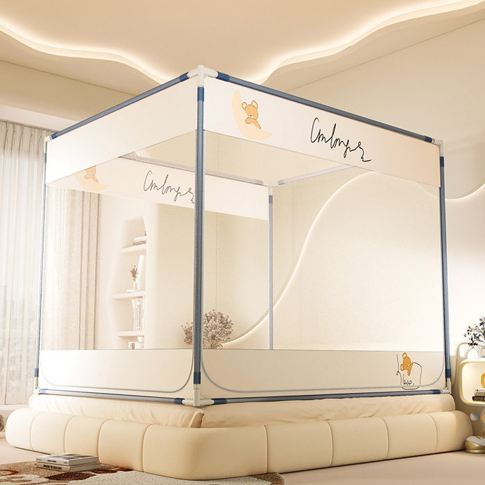 91家纺网 家纺一手货源 找家纺 （总）青竹苑 2025新款三门大版上下布印花外穿坐床蚊帐床笠式防摔方帐