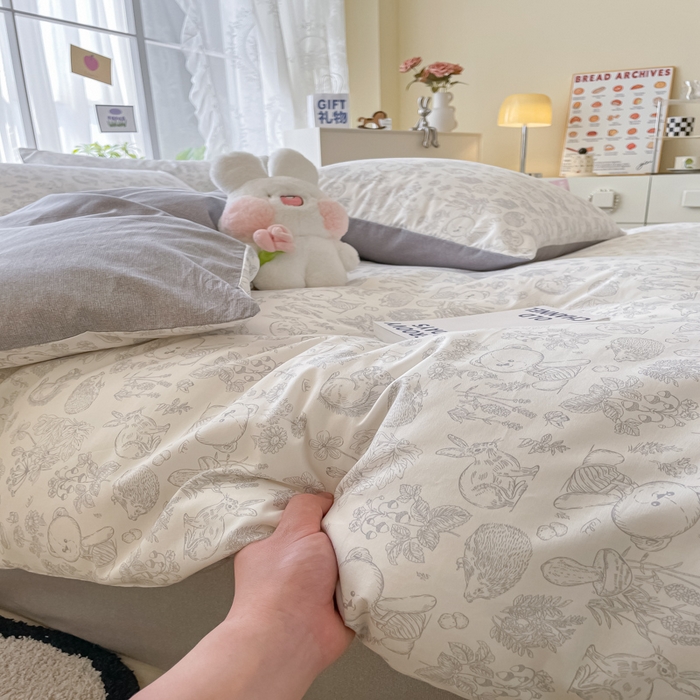 91家纺网 家纺一手货源 找家纺 柠馨 2025新款13372全棉印花四件套 可爱森林