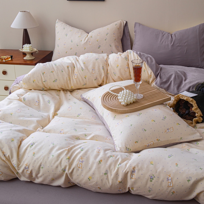 91家纺网 家纺一手货源 找家纺 利禾家纺 2025新款针织天竺棉水洗棉四件套被套学生宿舍三件套床单款 安琪拉兔