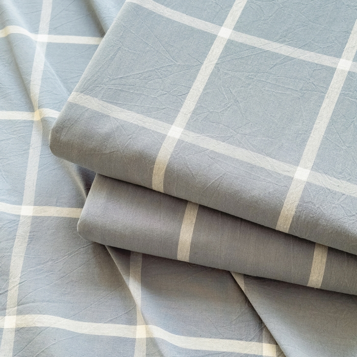 91家纺网 家纺一手货源 找家纺 柠萌家居 2025新款无印风全棉色织A类母婴级纯棉水洗棉床单 海蓝大格