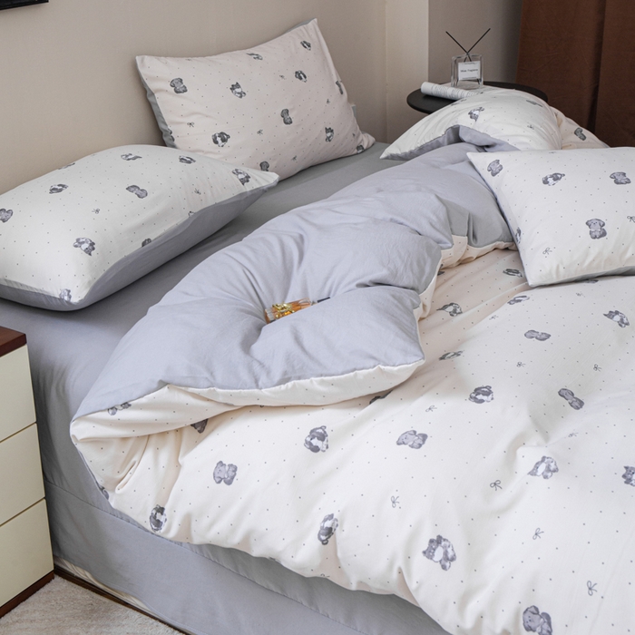 91家纺网 家纺一手货源 找家纺 斯卡诺家纺 2025新款针织天竺棉水洗棉四件套被套学生宿舍三件套床单款 旺财