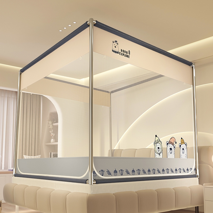 91家纺网 家纺一手货源 找家纺 青竹苑 2025新款帐纱印花外穿坐床防摔蚊帐 探索熊熊