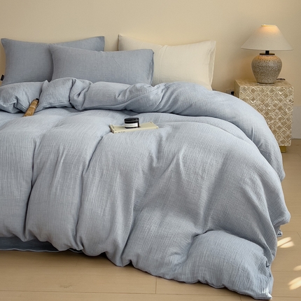 91家纺网 家纺一手货源 找家纺 席世家皱皱纱四件套 烟灰兰