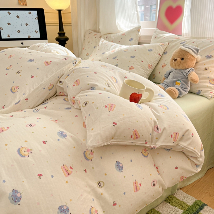 91家纺网 家纺一手货源 找家纺 博雅 2025新款全棉A类双层纱四件套 奶油蛋糕