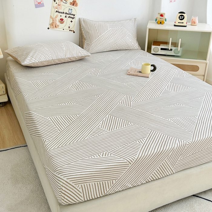 91家纺网 家纺一手货源 找家纺 柠馨 2025新款13372全棉床单床笠枕套被套单品系列-单床笠 编织生活咖