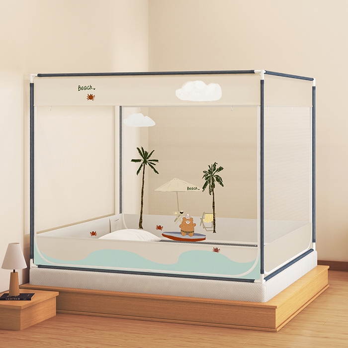 91家纺网 家纺一手货源 找家纺 青竹苑 2025新款帐纱印花外穿坐床防摔蚊帐 沙滩熊熊