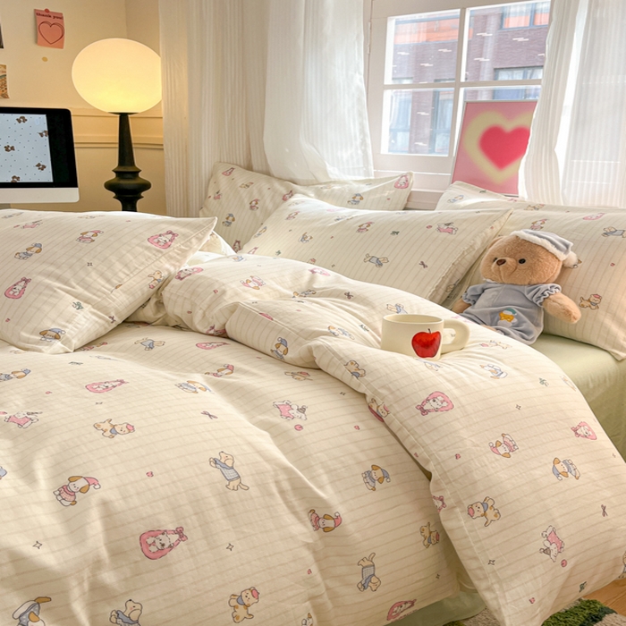 91家纺网 家纺一手货源 找家纺 博雅 2025新款全棉A类双层纱四件套 哈哈狗