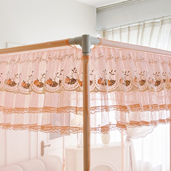 91家纺网 家纺一手货源 找家纺 青竹苑 2025新款紫荆花床笠式坐床防摔蚊帐 玉粉色