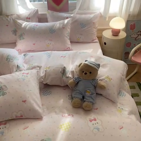 91家纺网 家纺一手货源 找家纺 博雅 2025新款全棉A类双层纱四件套 甜宠派对