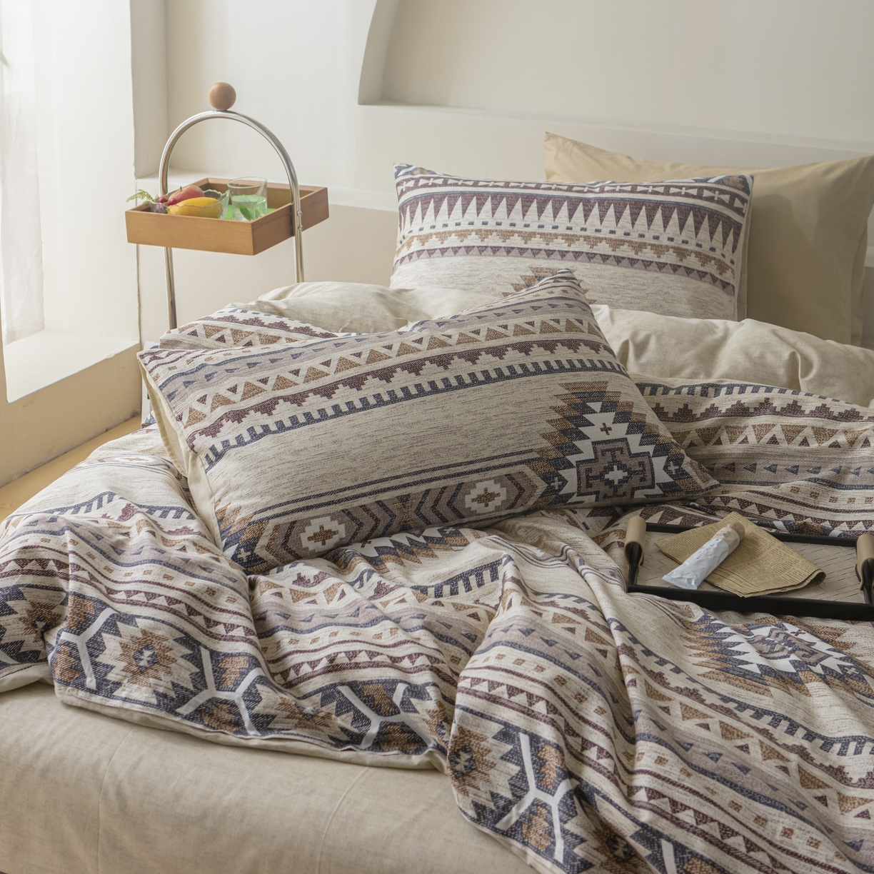 91家纺网 家纺一手货源 找家纺 柠馨 2025新款13372全棉床单床笠枕套被套单品系列-单被套 波西米亚