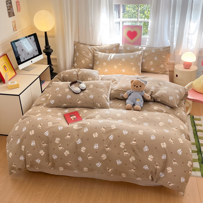 91家纺网 家纺一手货源 找家纺 博雅 2025新款全棉A类双层纱四件套 可可旺仔