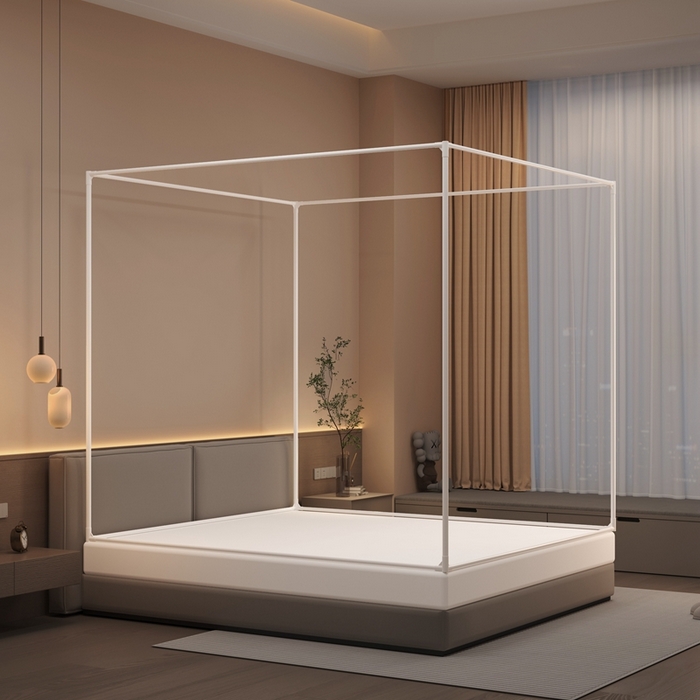 91家纺网 家纺一手货源 找家纺 青竹苑 2025新款双门全底外穿坐床式蚊帐儿童防摔防蚊拉链方帐 纯色字母-可爱粉