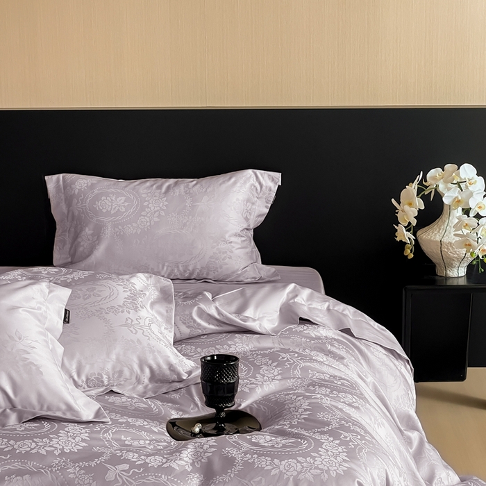 91家纺网 家纺一手货源 找家纺 窝米 2025春季新品100支长绒棉轻奢提花四件套系列 慕然-紫烟