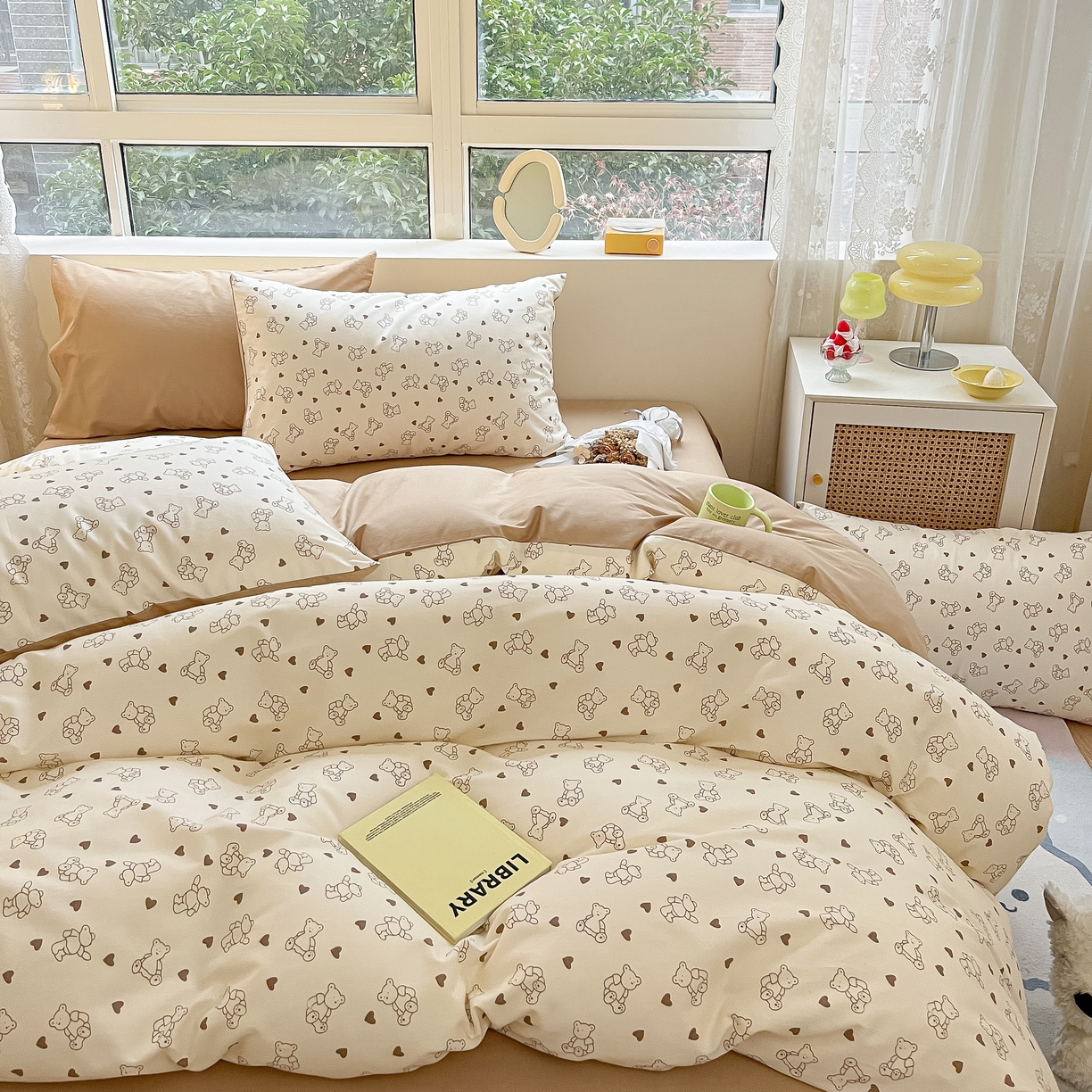 91家纺网 家纺一手货源 找家纺 柠馨 2025新款13372全棉床单床笠枕套被套单品系列-单被套 爱心小熊