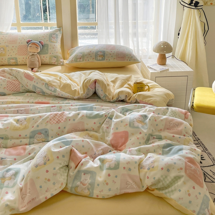 91家纺网 家纺一手货源 找家纺 仟网汇 2025新款针织双层纱AB版四件套 露娜