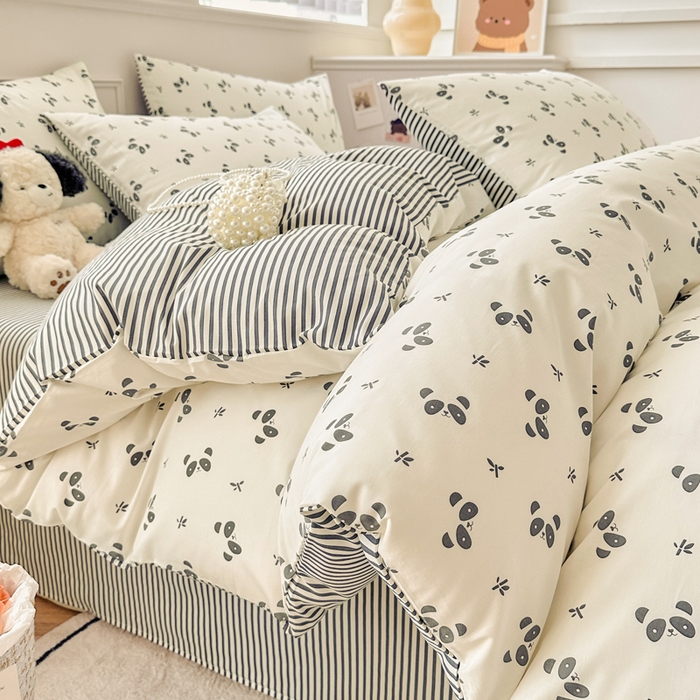 91家纺网 家纺一手货源 找家纺 柠馨 2025新款13372全棉床单床笠枕套被套单品系列-单被套 大眼萌