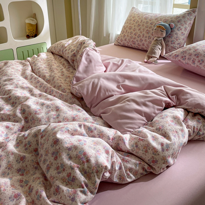 91家纺网 家纺一手货源 找家纺 仟网汇 2025新款针织双层纱AB版四件套 粉娜