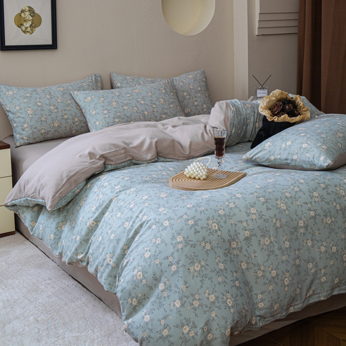 91家纺网 家纺一手货源 找家纺 利禾家纺 2025新款针织天竺棉水洗棉四件套被套学生宿舍三件套床单款 春风里