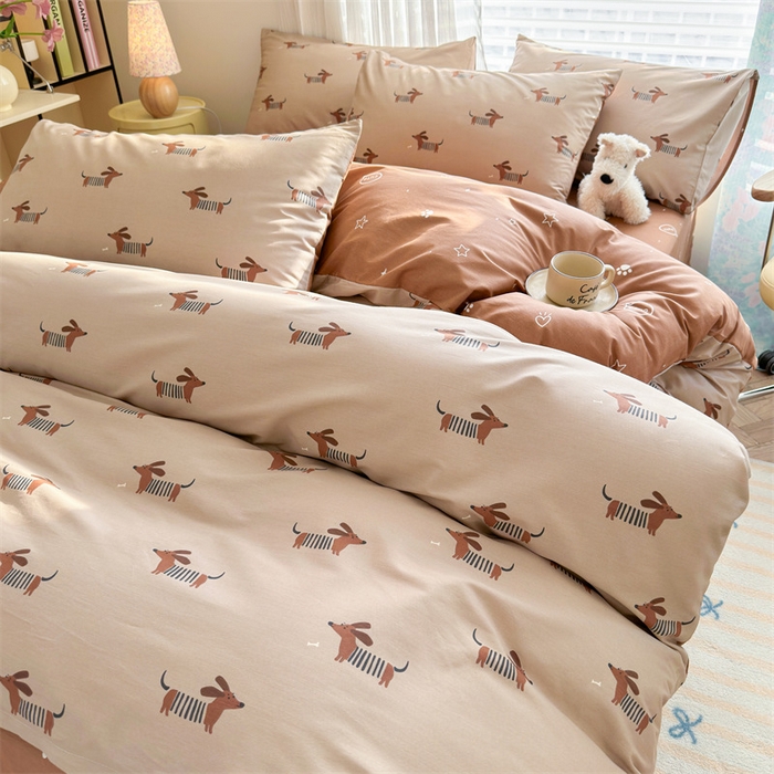 91家纺网 家纺一手货源 找家纺 名兮家居 2025年新款13372全棉印花四件套-卡通系列 弹簧狗