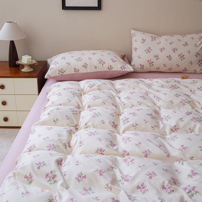 91家纺网 家纺一手货源 找家纺 利禾家纺 2025新款针织天竺棉水洗棉四件套被套学生宿舍三件套床单款 牵牛花