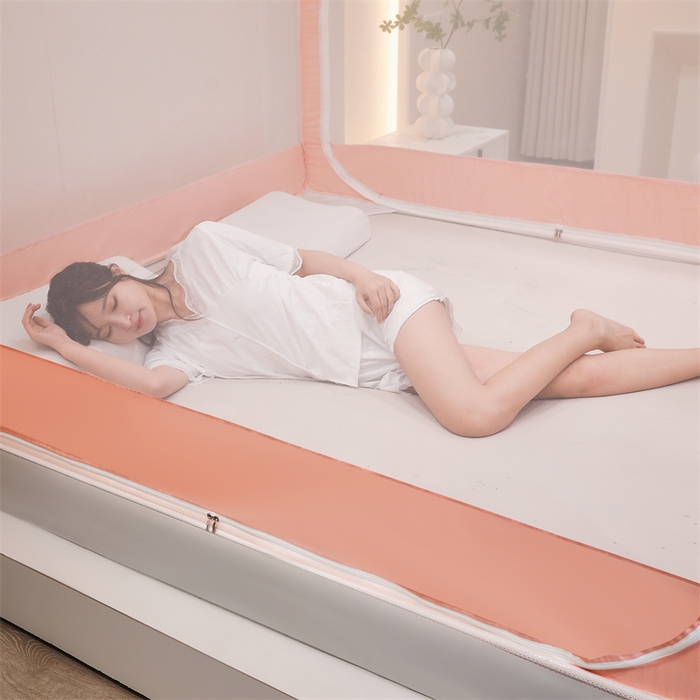 91家纺网 家纺一手货源 找家纺 青竹苑 2025新款双层雪纺边回底外穿坐床 粉玉色