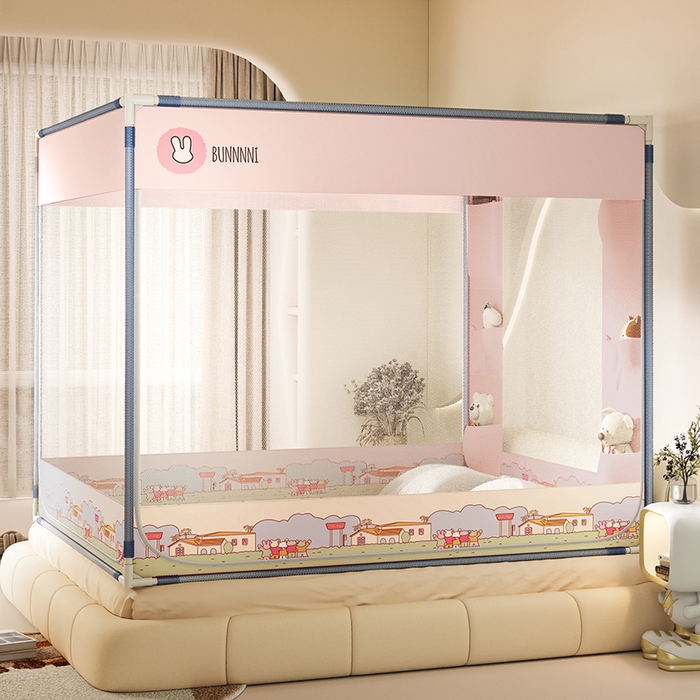 91家纺网 家纺一手货源 找家纺 青竹苑 2025新款口袋款外穿防摔坐床蚊帐 兔兔小镇