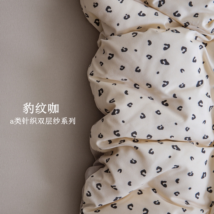 91家纺网 家纺一手货源 找家纺 利禾家纺 2025新款针织天竺棉水洗棉四件套被套学生宿舍三件套床单款 豹纹咖