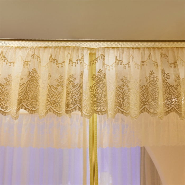 91家纺网 家纺一手货源 找家纺 青竹苑 2025新款花边TU拉链外穿全底坐床蚊帐 浅米黄