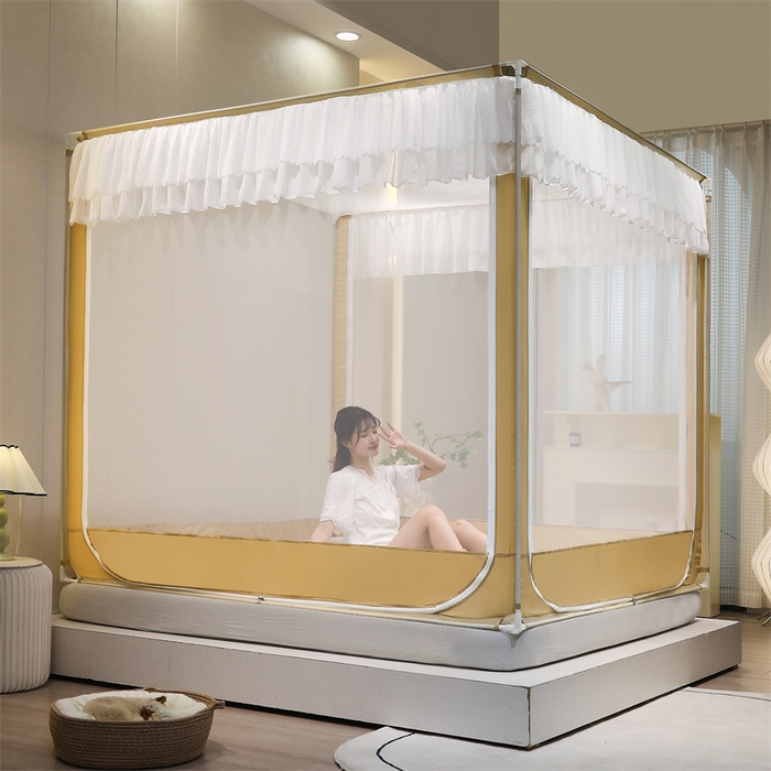 91家纺网 家纺一手货源 找家纺 青竹苑 2025新款双层雪纺边回底外穿坐床 香槟色