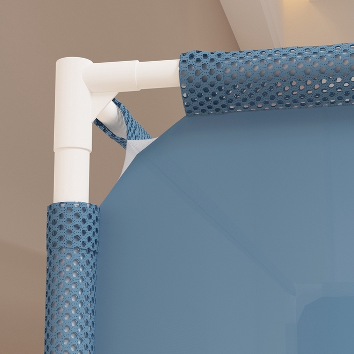 91家纺网 家纺一手货源 找家纺 青竹苑 2025新款双门全底外穿坐床式蚊帐儿童防摔防蚊拉链方帐 几何图案-梦光蓝