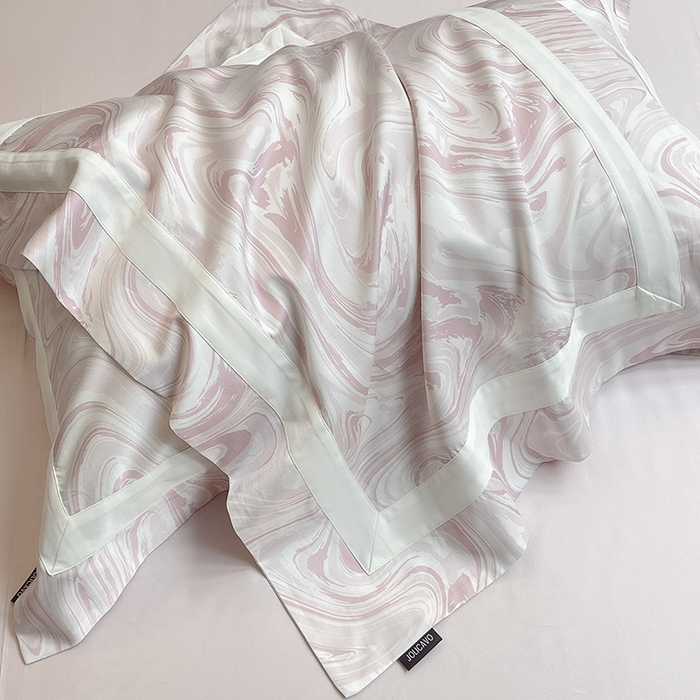 91家纺网 家纺一手货源 找家纺 【直播爆款】A类全棉数码印花四件套纯棉轻奢风长绒棉床单被套条纹床上用品 SM浮影-静谧粉