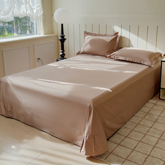 91家纺网 家纺一手货源 找家纺 2025新款40长绒棉13372全棉酒店宾馆民宿学生三件套纯色单品床单（可定制）摩卡