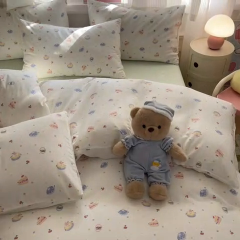 91家纺网 家纺一手货源 找家纺 博雅 2025新款全棉A类双层纱四件套 奶油蛋糕