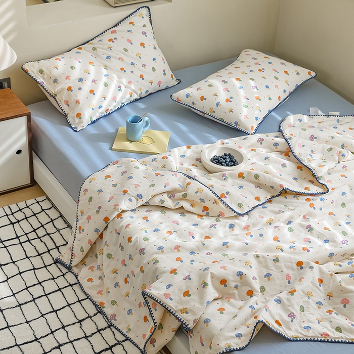 91家纺网 家纺一手货源 找家纺 买家秀 爆款不断货A类母婴级双层纱大豆被子春秋被秋冬被大豆纤维被子被芯空调被20%大豆被子夏被夏凉被 多彩蘑菇