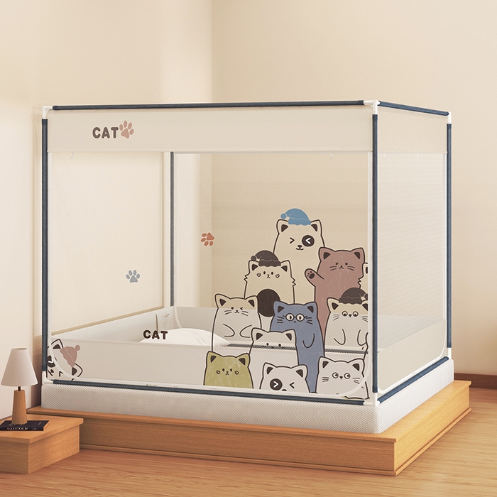 91家纺网 家纺一手货源 找家纺 青竹苑 2025新款帐纱印花外穿坐床防摔蚊帐 萌宠出道