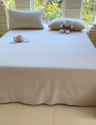 91家纺网 家纺一手货源 找家纺 柠萌家居 2025新款无印风全棉色织A类母婴级纯棉水洗棉床单 米极细条