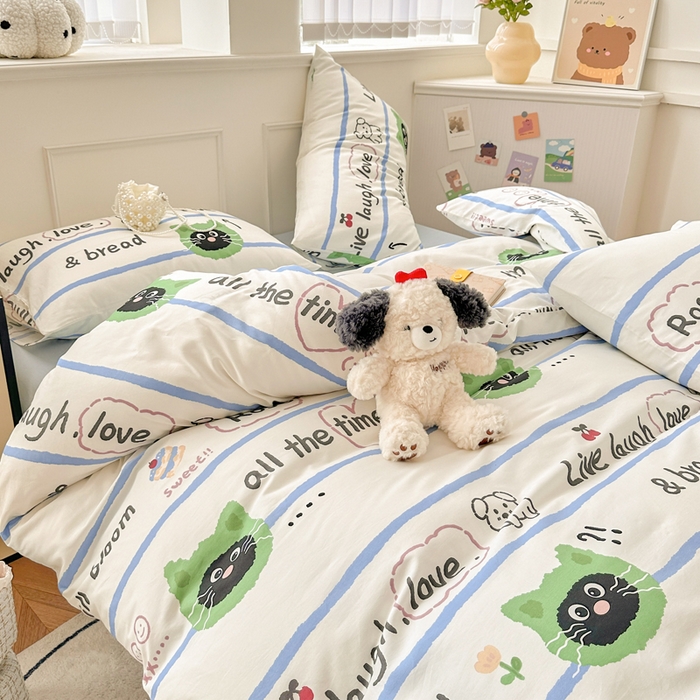 91家纺网 家纺一手货源 找家纺 柠馨 2025新款13372全棉床单床笠枕套被套单品系列-单被套 喵星人