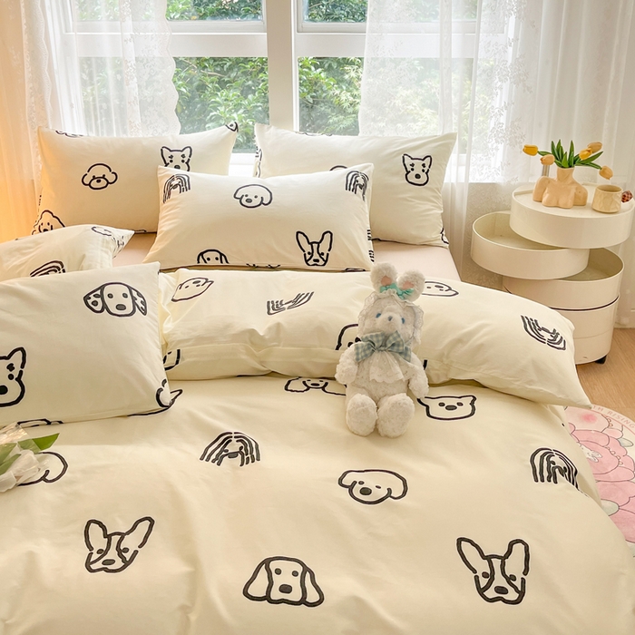 91家纺网 家纺一手货源 找家纺 柠馨 2025新款13372全棉学生三件套单人宿舍三件套四件套 小甜狗