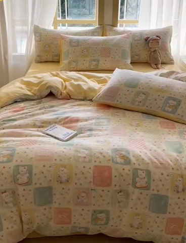 91家纺网 家纺一手货源 找家纺 仟网汇 2025新款针织双层纱AB版四件套 露娜