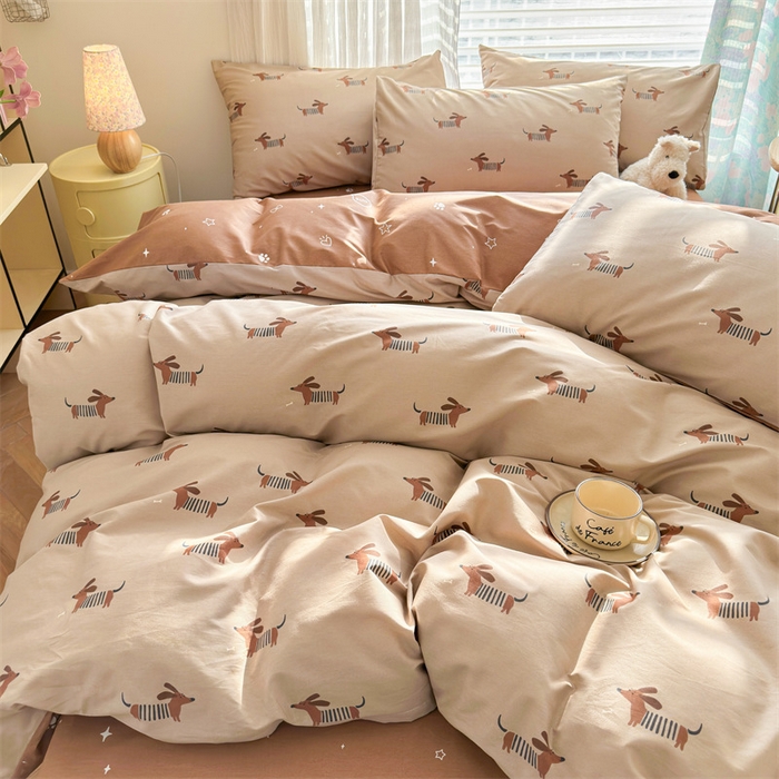 91家纺网 家纺一手货源 找家纺 名兮家居 2025年新款13372全棉印花四件套-卡通系列 弹簧狗