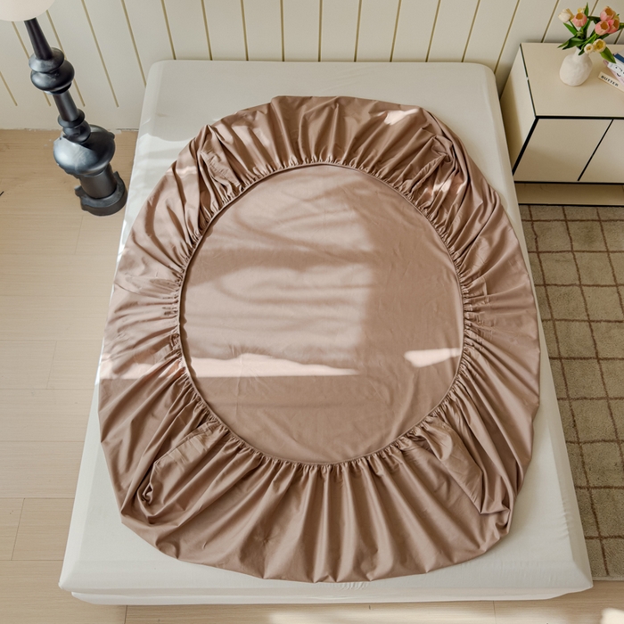 91家纺网 家纺一手货源 找家纺 2025床笠全棉纯色床笠双拼简约床笠三件套可定制 摩卡